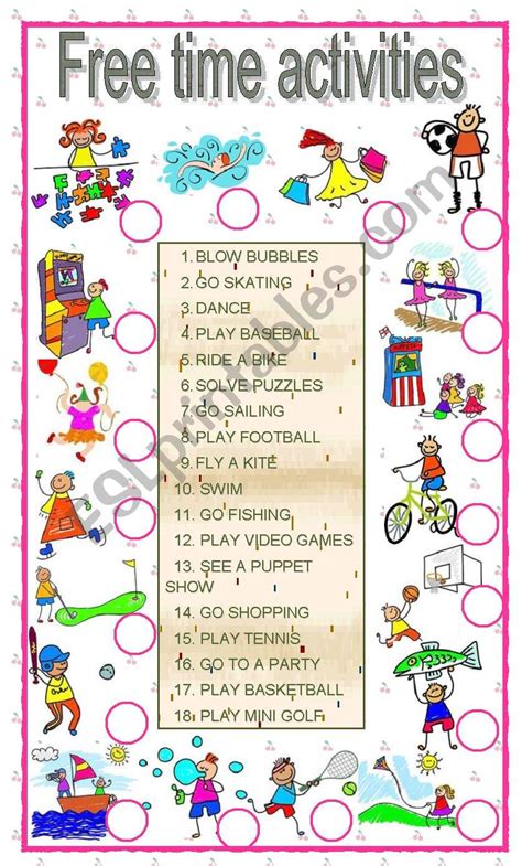 Free Time Activities Esl Worksheet By Paola