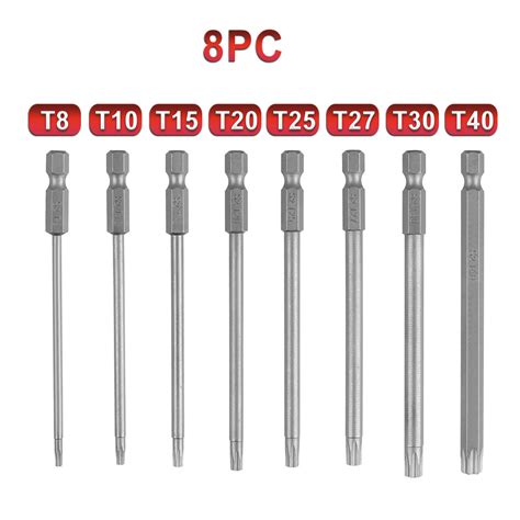 8pc T8 T40 100mm Long Magnetic Torx Head Screwdriver Bits Set Security