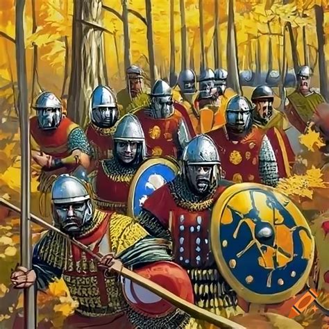 Byzantine Soldiers Marching In A Forest On Craiyon