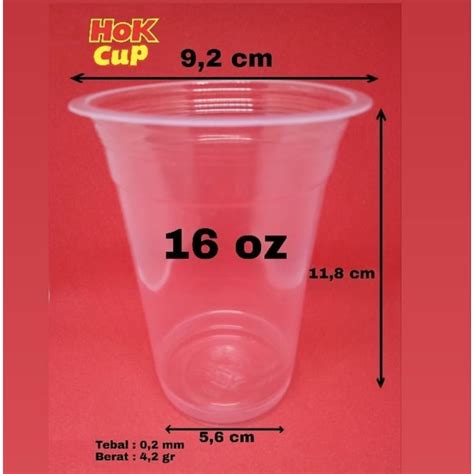 Jual GELAS PLASTIK DATAR 16 OZ HOK MURAH CUP DATAR 16 OZ CUP