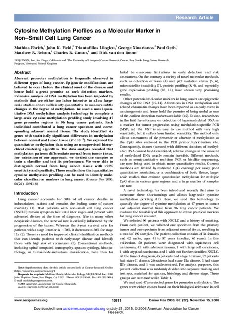 Pdf Cytosine Methylation Profiles As A Molecular Marker In Non Small