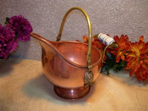 Copper And Brass Helmet Coal Scuttle With Delft Handle And Etsy