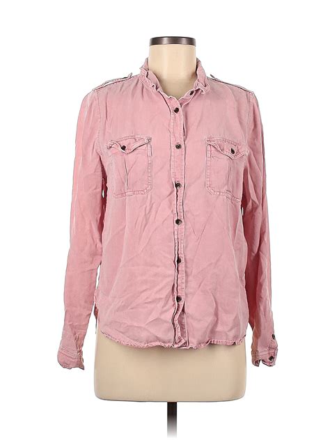 Universal Thread 100 Lyocell Solid Colored Pink Long Sleeve Button