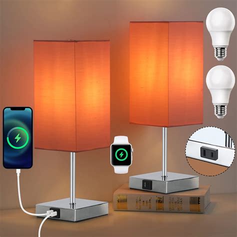 Touch Lamps For Bedrooms Set Of 2 Bedside Lamp With Charging Station