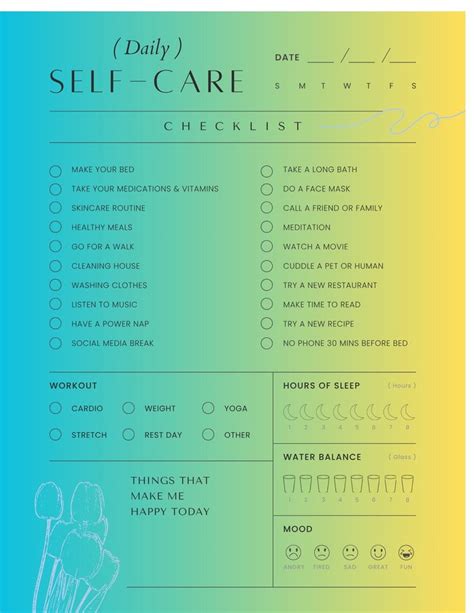 Daily Self Care Checklist Self Care Plan Printable Checklist PDF