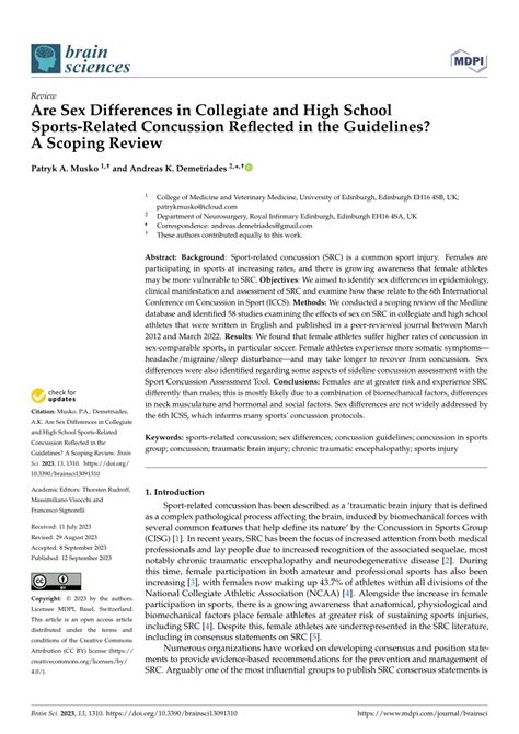 PDF Are Sex Differences In Collegiate And High School Sports Related Concussion Reflected In