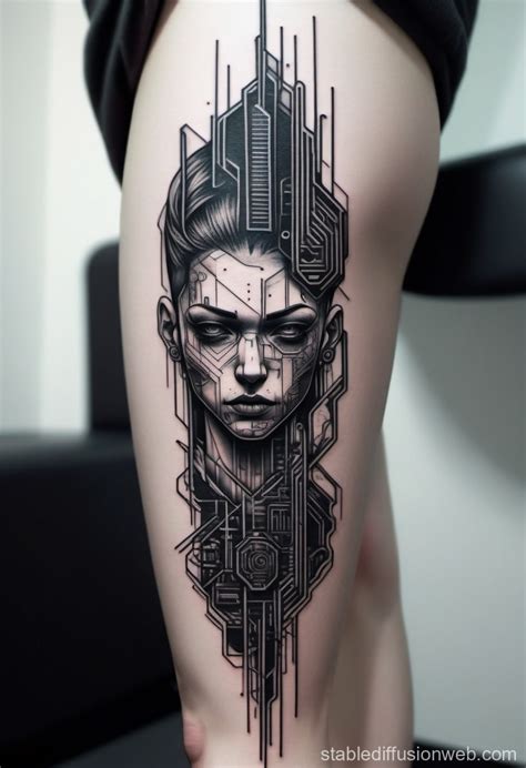 Cyberpunk Blackwork Tattoo Design | Stable Diffusion Online