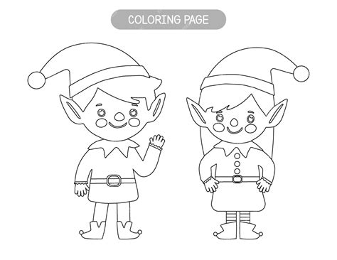 Premium Vector Christmas Coloring Page For Kids Cute Elves Coloring