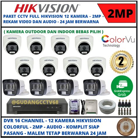 Jual PAKET CCTV HIVISION 16 CHANNEL 12 KAMERA HIKVISION COLORVU 2MP