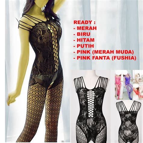 Jual Sexy Lingerie Full Body Stocking Lingerie Jaring Open Crotch Hitam