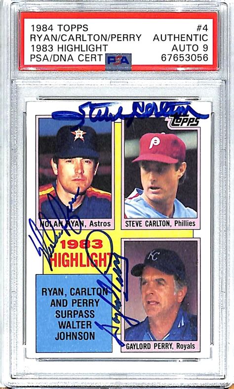 1984 Topps NOLAN RYAN STEVE CARLTON PERRY Signed Auto Graded PSA DNA