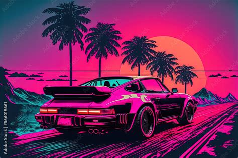 Vaporwave sports car-AI Generated Stock Illustration | Adobe Stock