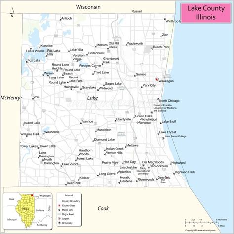 A Map Of Lake County Illinois With The Name And Location Highlighted In