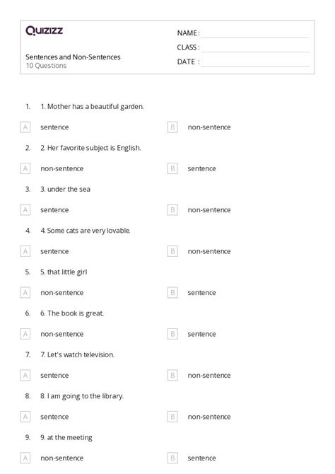 50 Sentences Worksheets For 1st Year On Quizizz Free And Printable