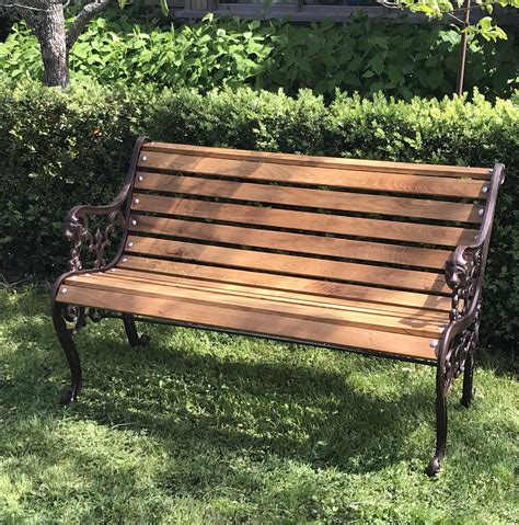 Sold Antique Cast Iron Lions Head Bench With English Oak Slats — Gardenalia