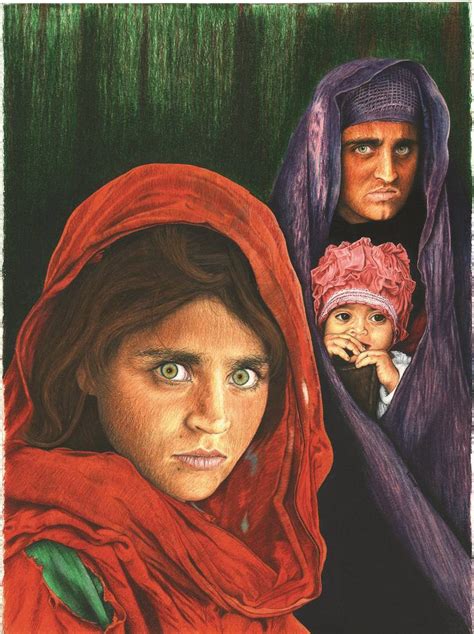 Sharbat Gula Before After Drawing By Ann Margret Kirkaldy Saatchi Art