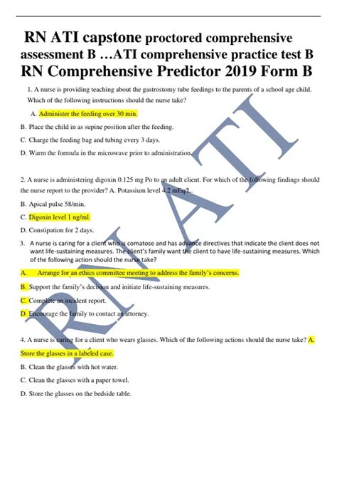 Rn Ati Capstone Proctored Comprehensive Assessment B Ati Comprehensive