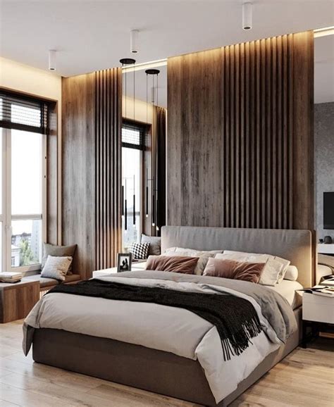bed design with wall | bed design with panelling |double bed with wall ...
