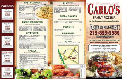 Menu at Carlo's Pizza pizzeria, Kulpsville