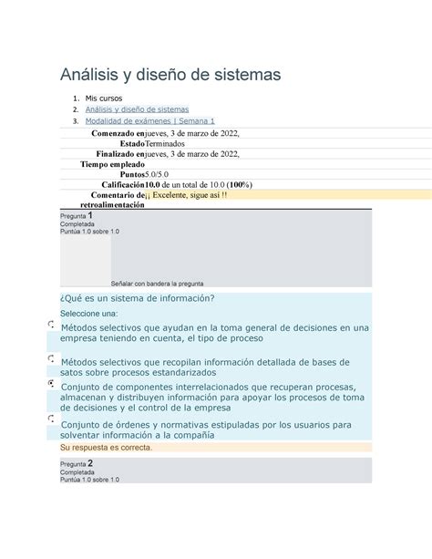 Examen semana 1 Análisis y diseño de sistemas Análisis y diseño de