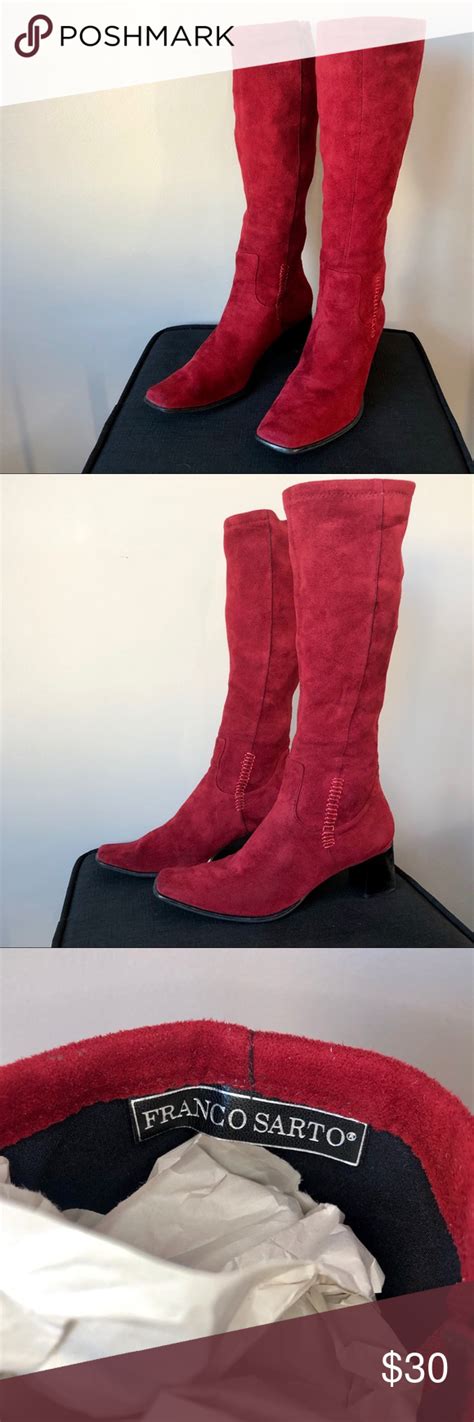 Franco Sarto Red Suede Heeled High Boot Festival Red Suede Heels