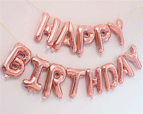 Happy Birthday Balloon Banner, Happy Birthday Party Balloon Set, Rose ...