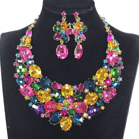 Fashion Chunky Crystal Wedding Jewelry Sets For Bride Multicolor