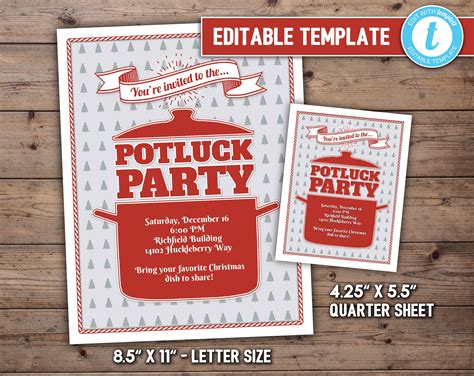 Christmas Potluck Flyer and Poster Editable Template - Etsy