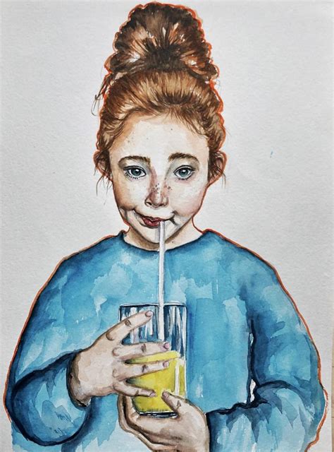 Girl With Orange Juice Drawing By Yulia Vishnevskaya Saatchi Art