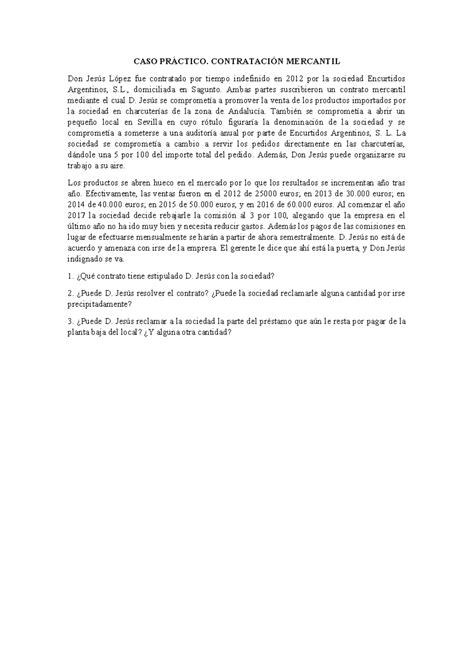 CASO PRÁ Ctico ContratacióN Mercantil Contratos DE ColaboracióN CASO