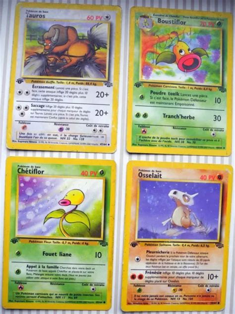 LOT DE 4 cartes Pokémon RARES 1ère édition JUNGLE 64 Année 2000