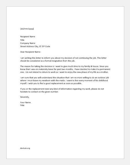 [download 40 ] Sample Resignation Letter After Maternity Leave