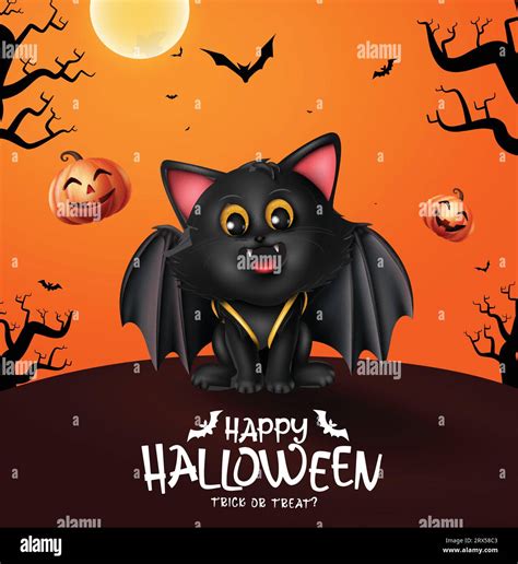 Halloween Cat Character Vector Design Happy Halloween Greeting Text