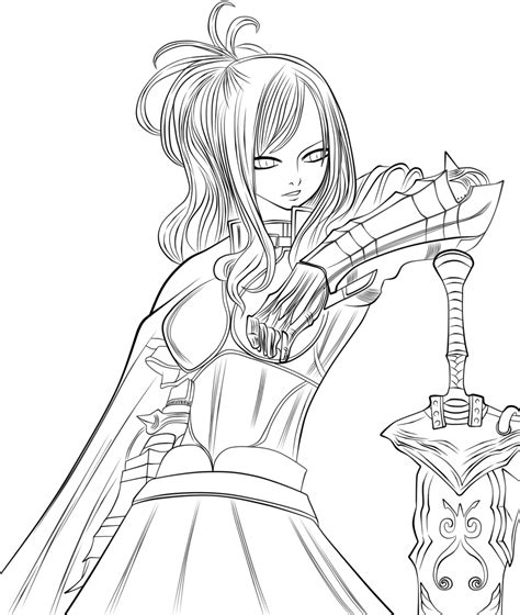 Erza Fighting Fairy Tail Coloring Pages Clip Art Library