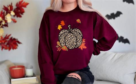 Leopard Pumpkin Fall Leaves Crewneck Sweatshirt Leopard Etsy