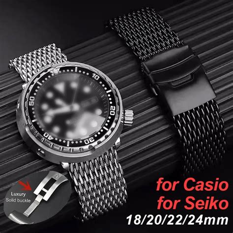 Stainless Steel Bracelet For Seiko Shark Mesh Luxury Milanese Watchband