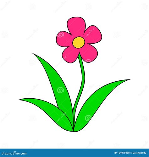 Pink Cartoon Flower Vector Illustration Isolated On White Background