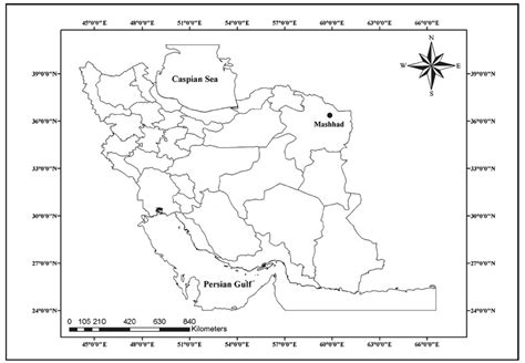 Map of Iran showing the location of Mashhad City, in Northeast Iran ...