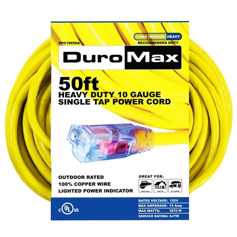 DUROMAX 50 ft. 10 Gauge Portable Generator Single Tap Extension Power ...