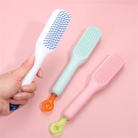 1pc Self Cleaning Anti Static Massage Comb Easy Clean Hair Brush With Retractable Bristles