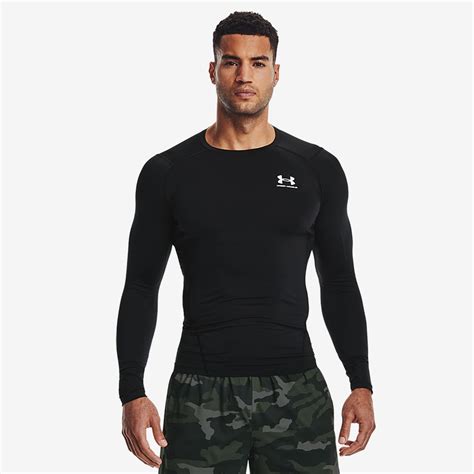 Under Armour Heat Gear Compression LS - Black/White - Mens Base Layer ...
