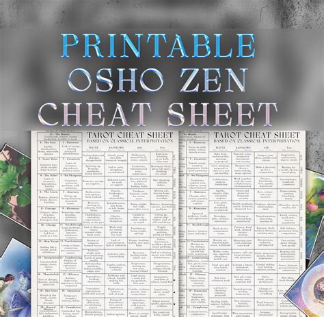 Osho Zen Tarot Card Cheat Sheet Upright And Reversed Meanings Guide To