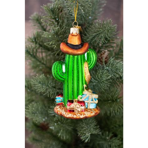 Cowboy Cactus Glass Ornament