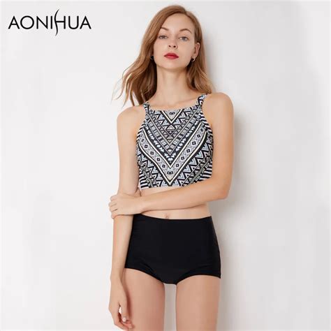 Aonihua Print Bikini Set Geometric Ethnic Women Summer Beach