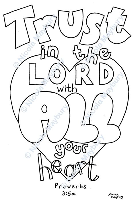 Christian Colouring Sheet Trust In The Lord With All Your Heart