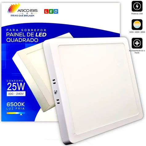 Painel Led Plafon Sobrepor 25w Paflon Quadrado Teto Luz Branco Frio