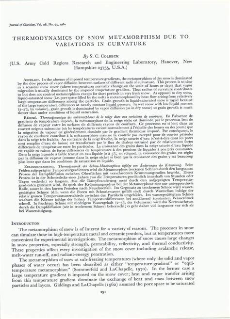 (PDF) THERMODYNAMICS OF SNOW METAMORPHISM DUE … · THERMODYNAMICS OF ...