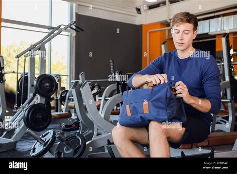 Young Man With Sport Bag In Gym Stock Photo Alamy