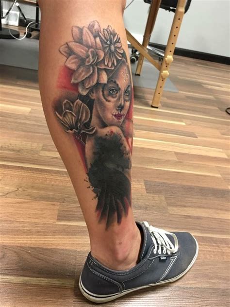 Custom Lower Leg Tattoo Cover Up Trashpolka Tattoo Style Portrait