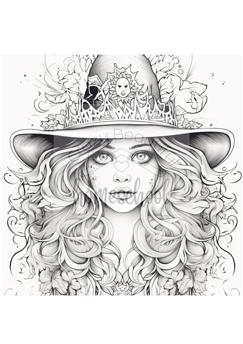 Witch Adult Coloring Pages Adult Coloring Halloween Adult Etsy